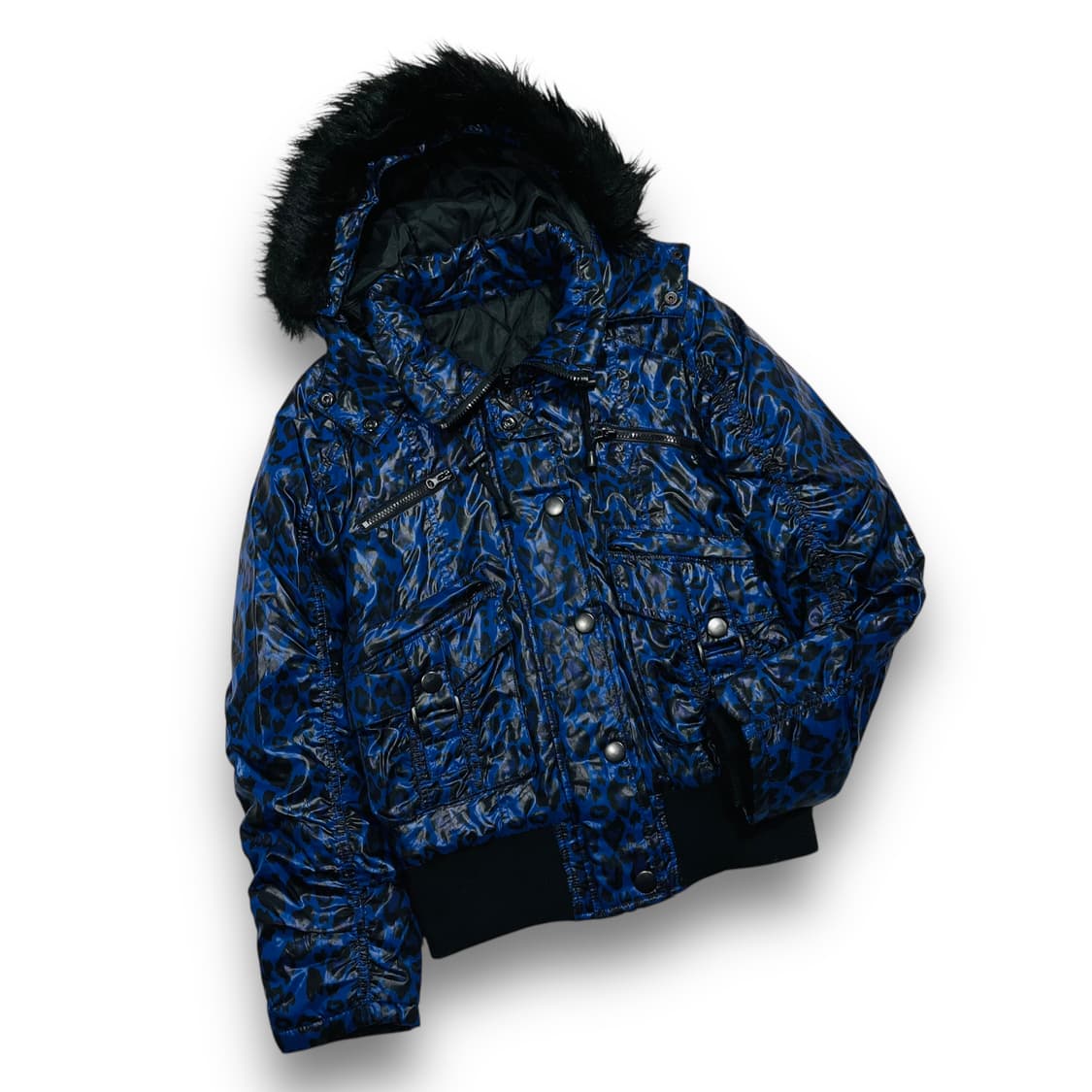 펑크 Grazie y2k 아티 블루 레오파드 후디 패딩 자켓 상품이미지3