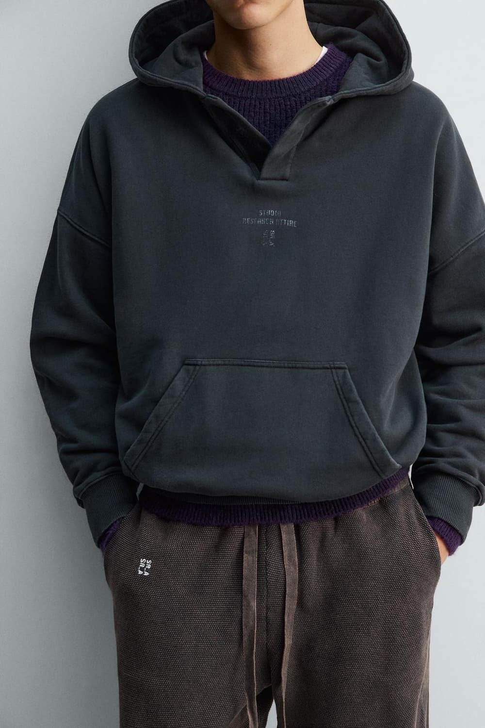 SR A 자라 콜라보 브이넥 후드티 블랙 S 상품이미지2