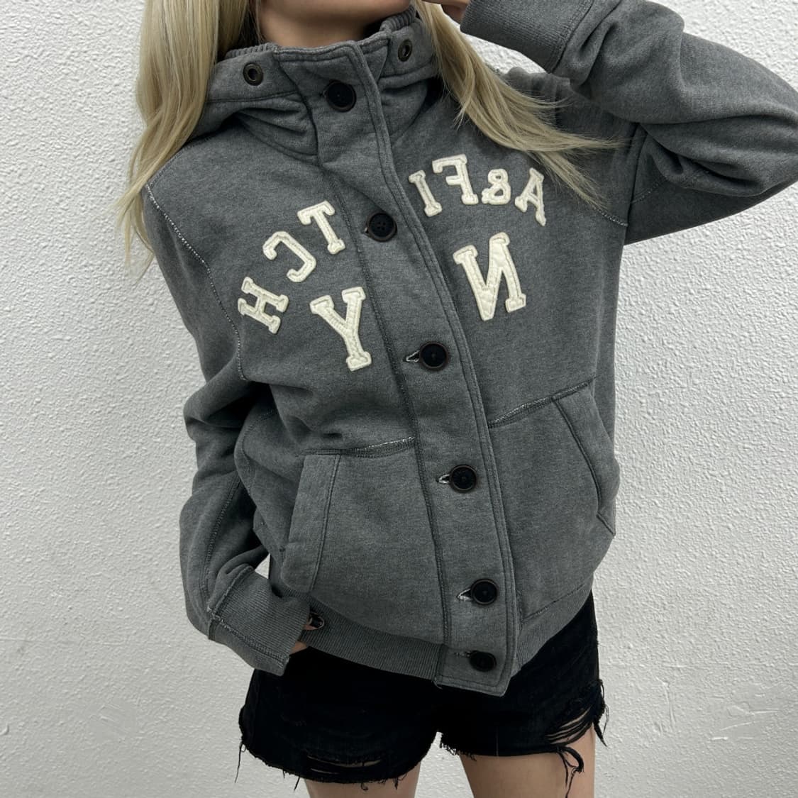 아베크롬비 센터로고 그레이 버튼 후드자켓 M 상품이미지2