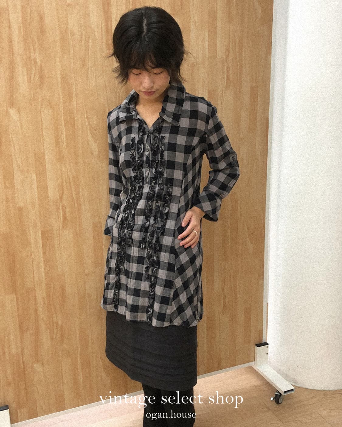vintage mono check frill shirts 상품이미지2