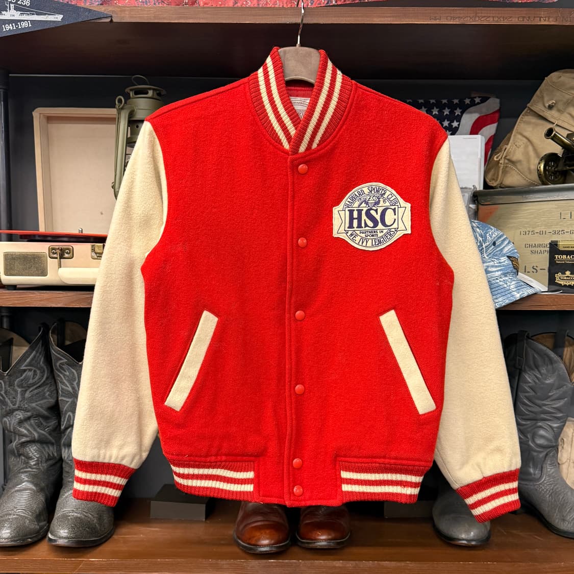 90s 하버드 오리지널 아이비리그 스포츠클럽 울 바시티자켓 N854   상품이미지1