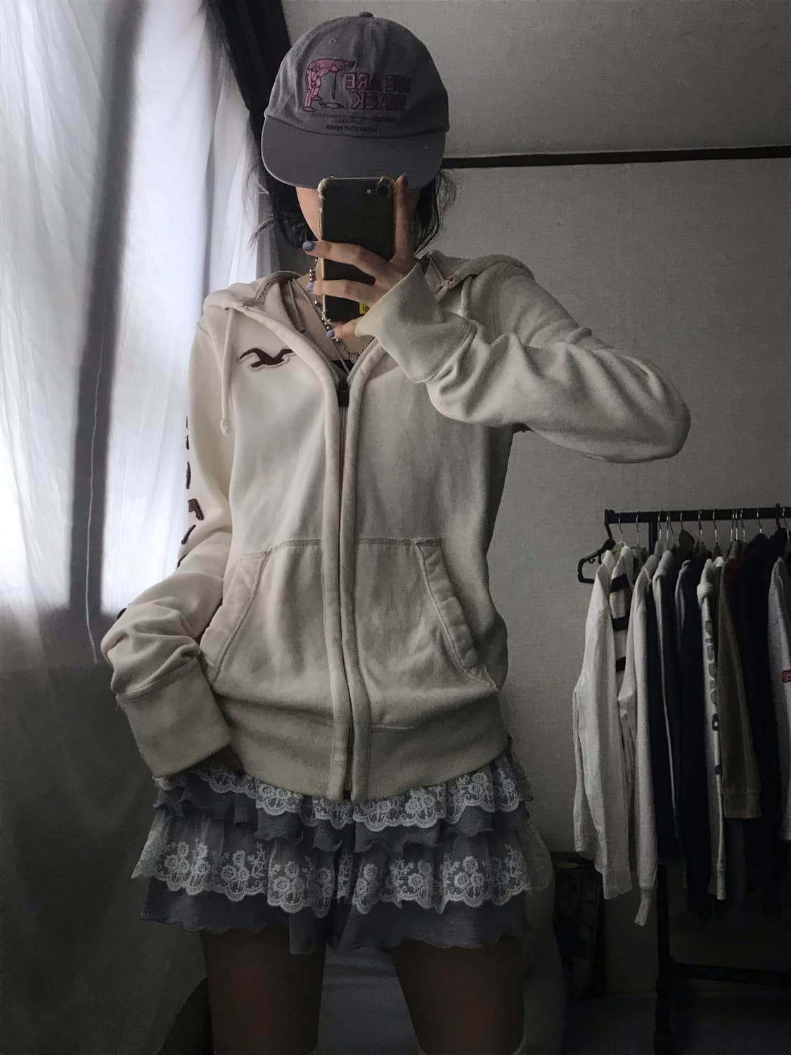 홀리스터 아이보리 버건디 후드집업 상품이미지4