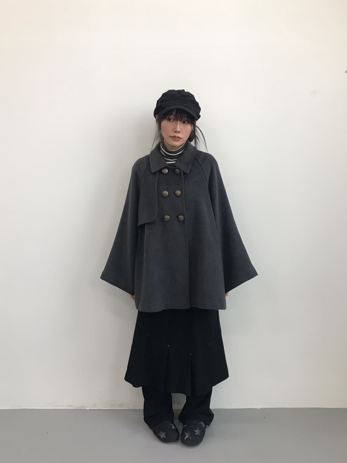 Jpn Dark Grey Double-Breasted Cape Coat 상품이미지1