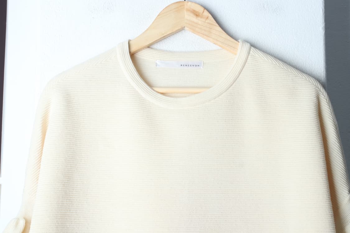W(F) 레니본 반팔 티셔츠 아이보리 골지 울 100 놈코어-H33633 상품이미지3