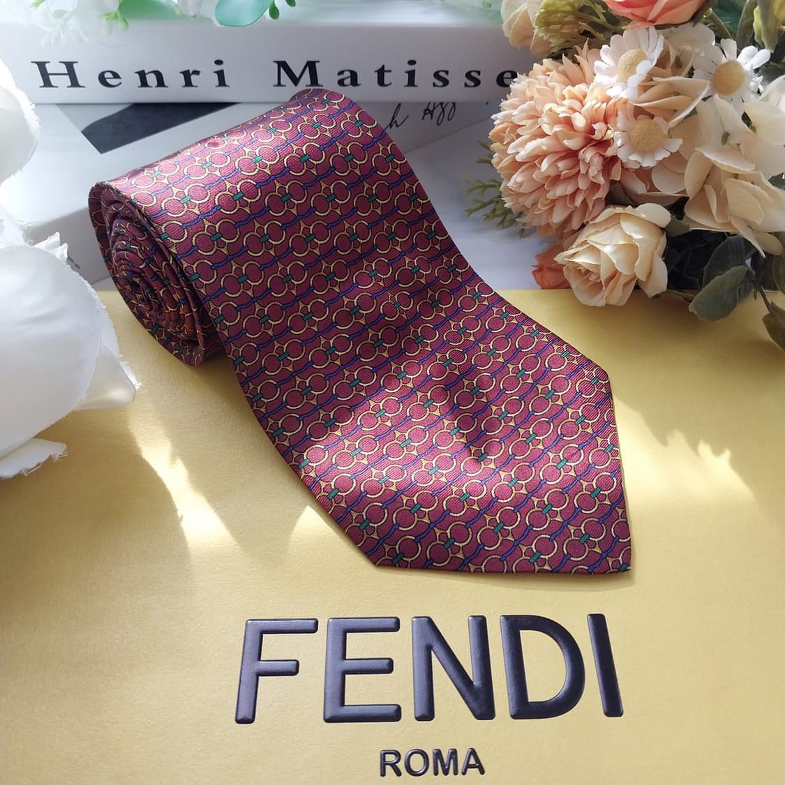 펜디 실크 브라운  체인 패턴 넥타이 9.4cm A등급 K2145
 상품이미지1