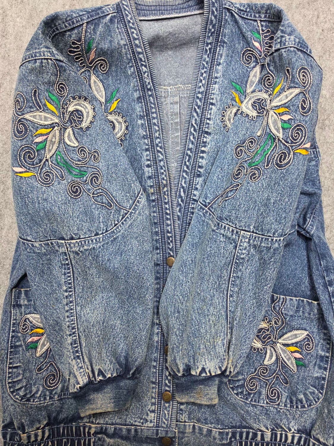 빈티지 자수 디테일 애시드워싱 데님자켓 청자켓 상품이미지7