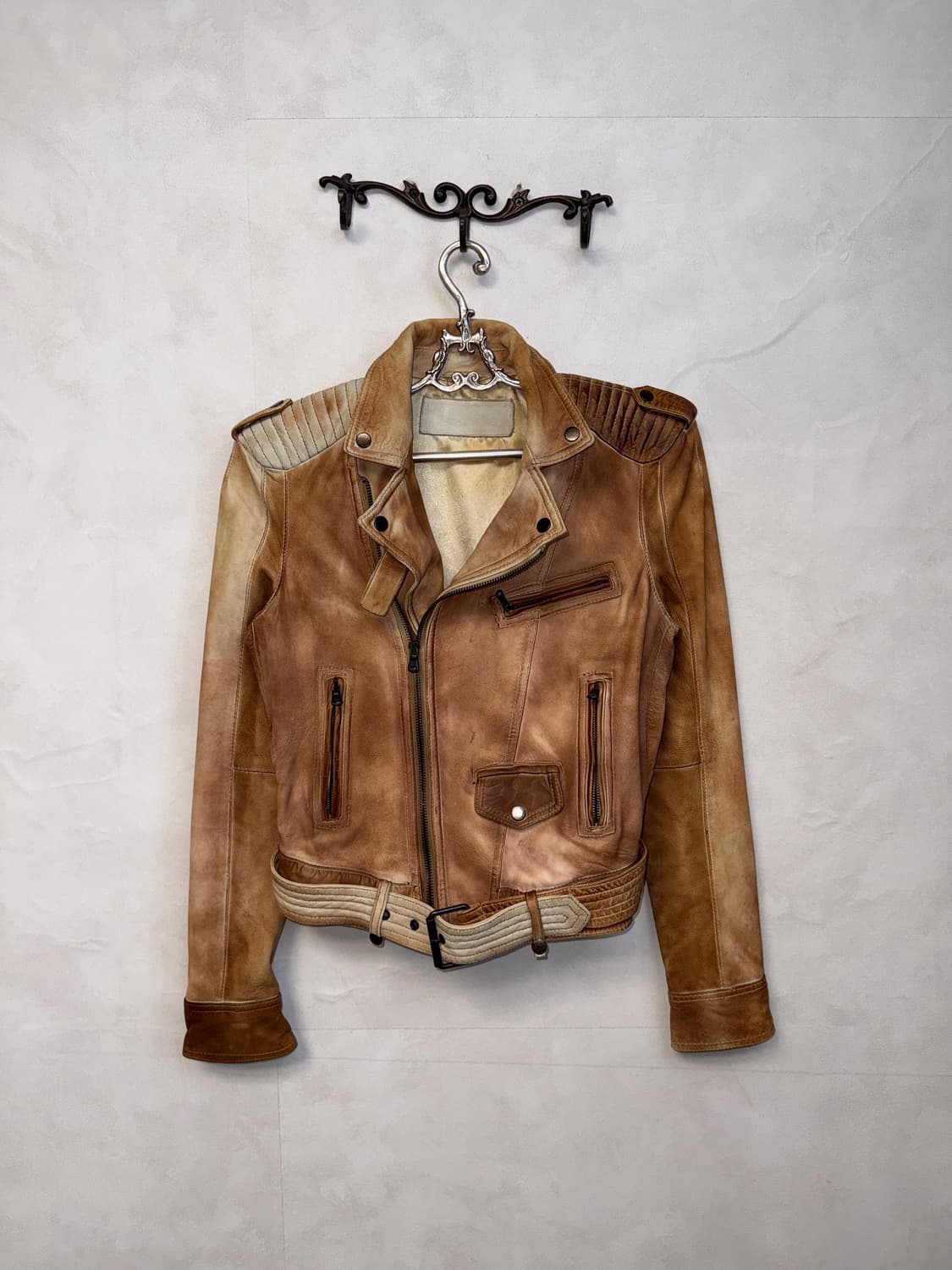 Camel brown tie dye lamb skin rider jk 상품이미지3