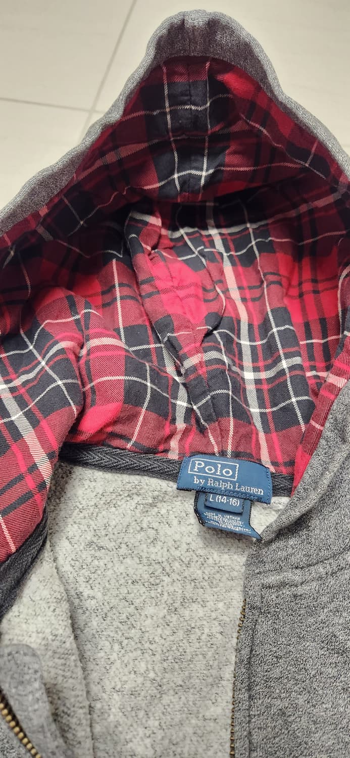 폴로 그레이 레드체크 후드집업 L 상품이미지6