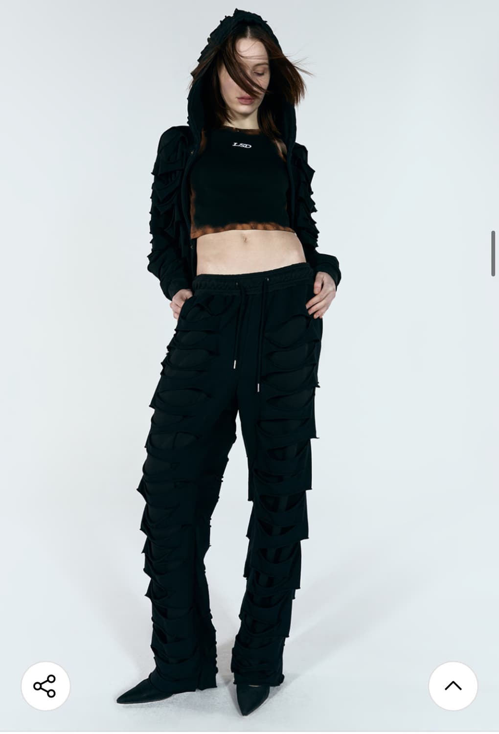 얼킨 런웨이 더블 레이어 컷아웃 스웻팬츠 블랙 상품이미지1