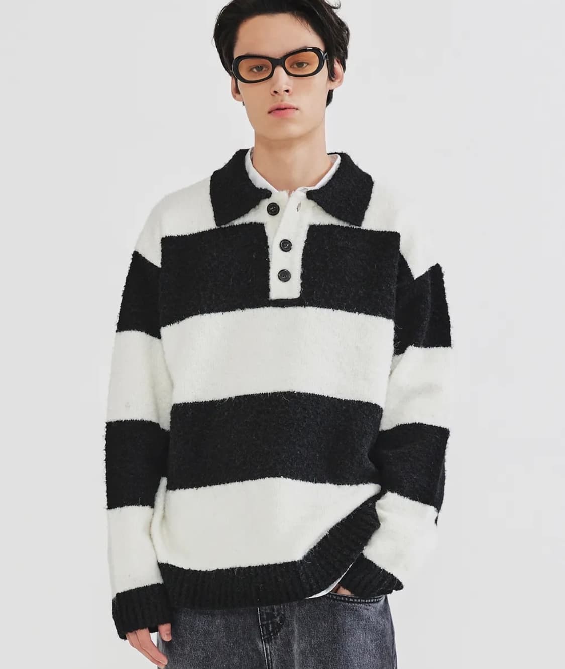 fallett 팔렛 부클레 카라 스트라이프 니트 블랙 상품이미지3