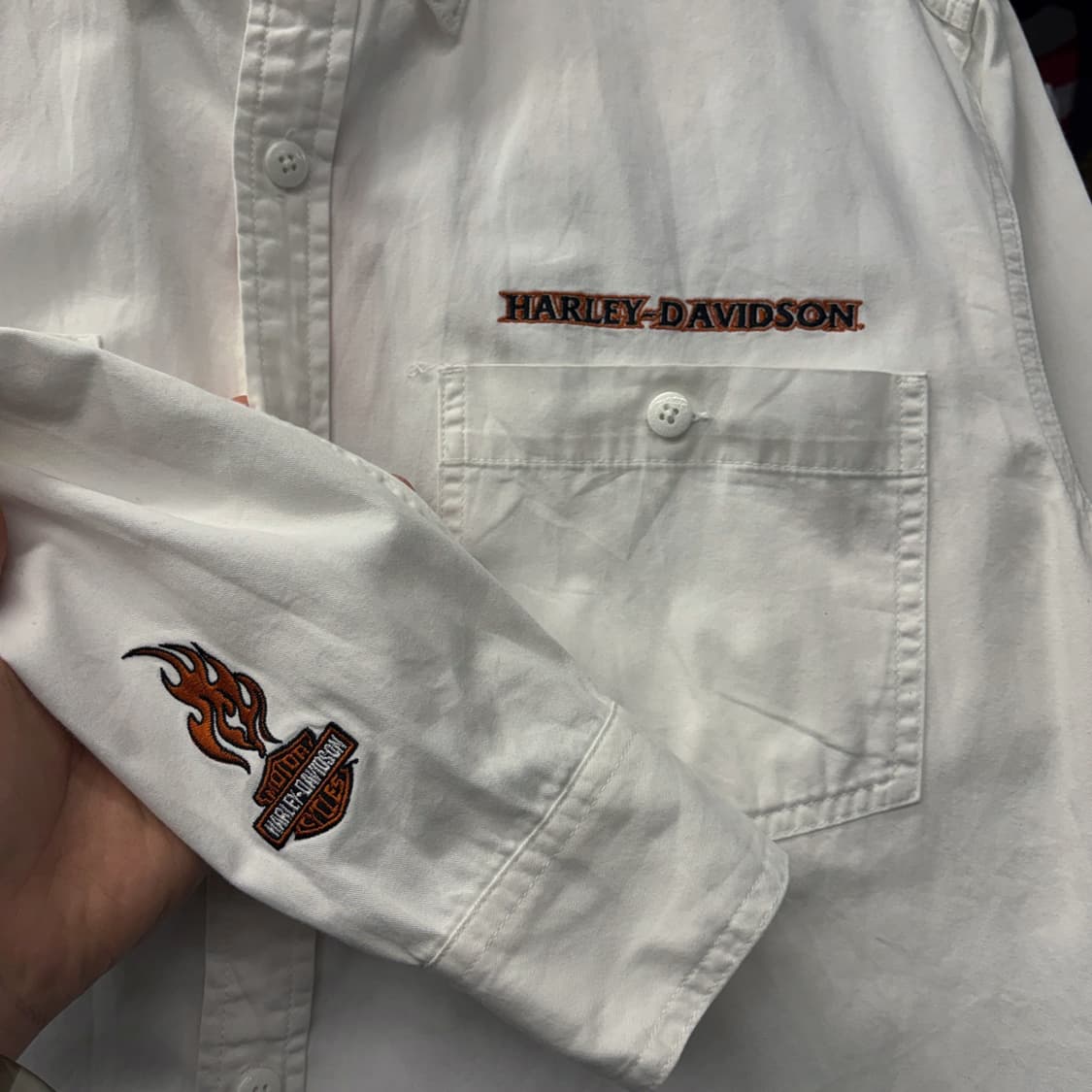 00s 할리데이비슨 더블포켓 라이더 셔츠 쉴드 엠브로이드 N733 상품이미지5