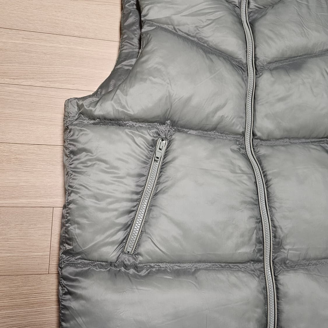 M ) ZARA 자라 시어쉘 패딩 조끼 베스트 라이트카키 1회착 상품이미지3