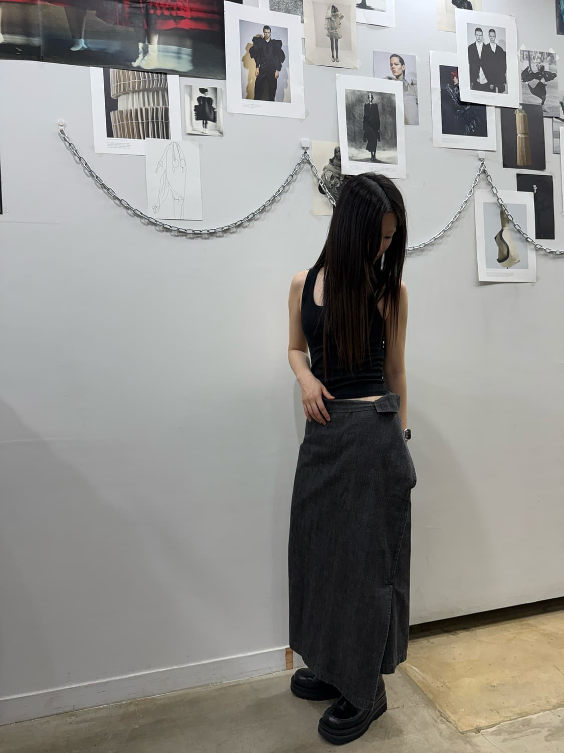 요지 야마모토 누아르 폴드 데님 롱 스커트 상품이미지10
