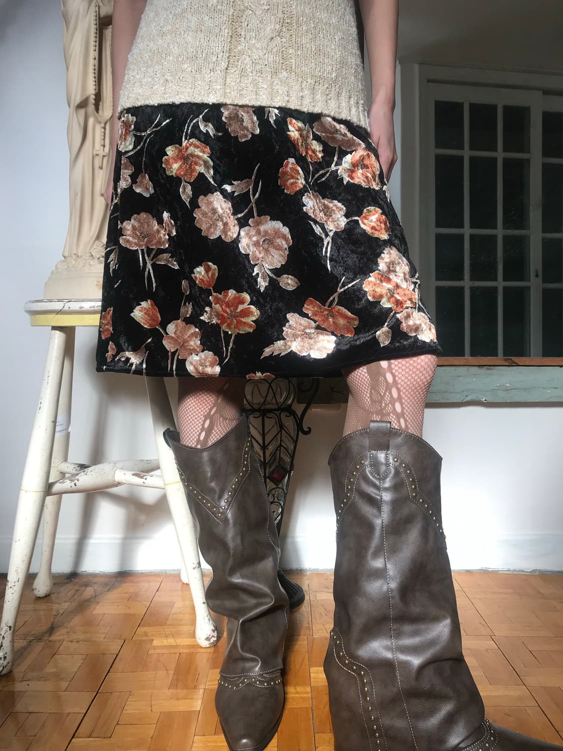 vintage velvet pattern skirt(26inch) 상품이미지1