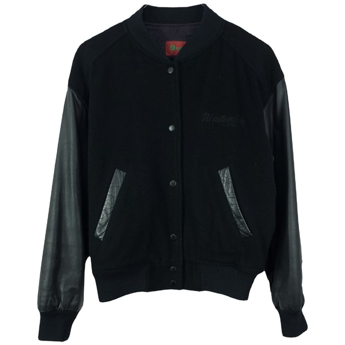 [빈티지] 자수 카우 레더 슬리브 모직 바시티 자켓 블랙 M18732 상품이미지2