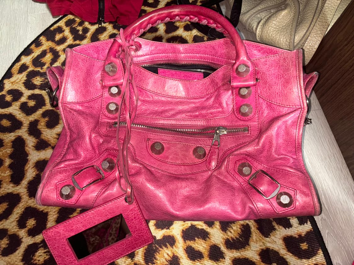 레어컬러! 발렌시아가 자이언트 시티백 모터백 핑크 상품이미지7