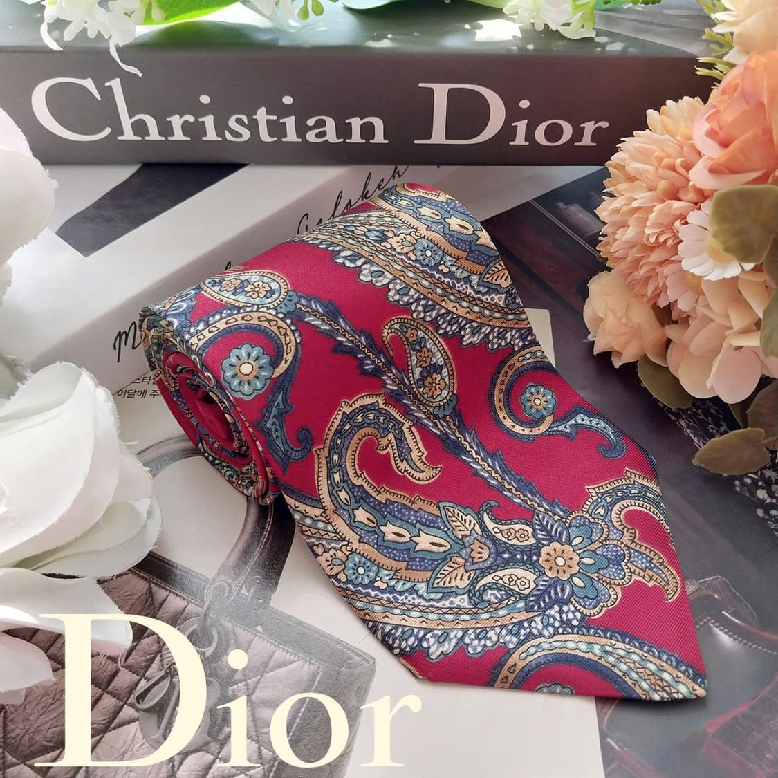 디올 실크 와인 페이즐리 넥타이 9.6cm A+~A등급 K2412 상품이미지2