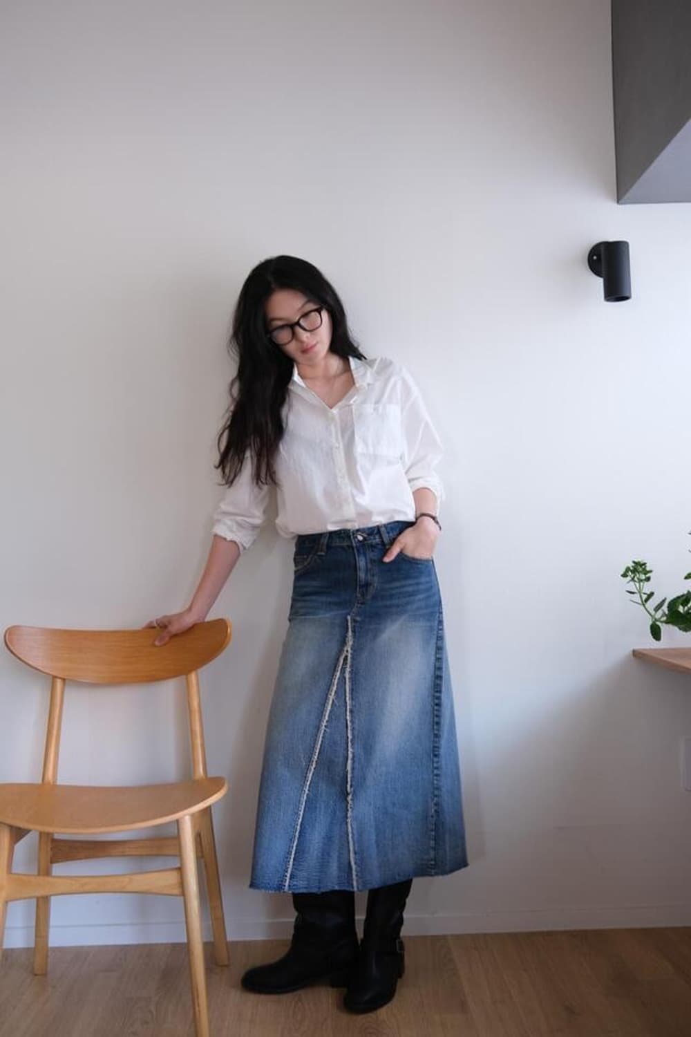 더버터크림 슬로코 컷 오프 데님 맥시 스커트 s 상품이미지2