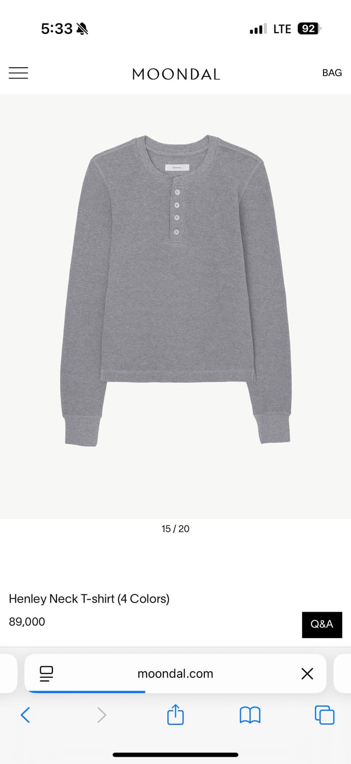 문달 헨리넥 티셔츠 그레이 상품이미지1