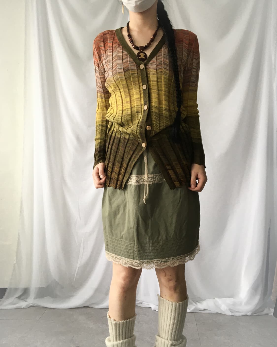 Color mixed ribbed knit cardigan 상품이미지6