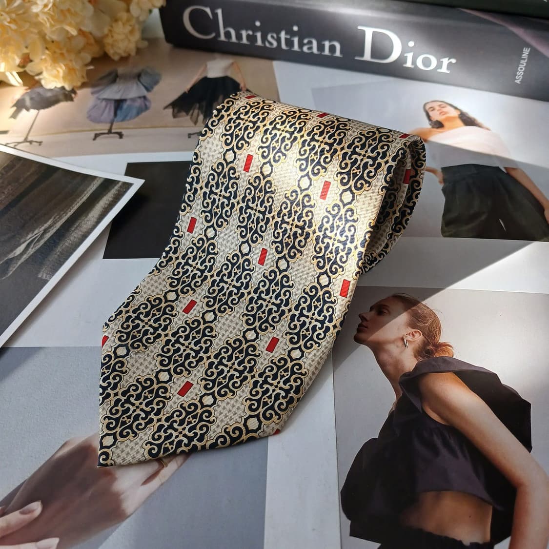 크리스찬 디올 실크 베이지 패턴 넥타이 9.5cm A+등급 A19269
 상품이미지2