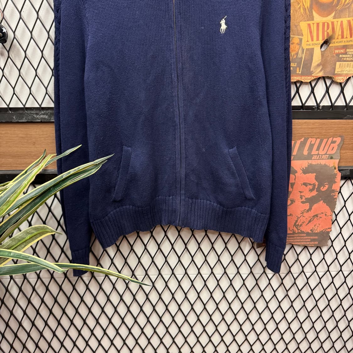 폴로 랄프로렌 케이블 니트 집업 화이트 포니 포인트 네이비 상품이미지4