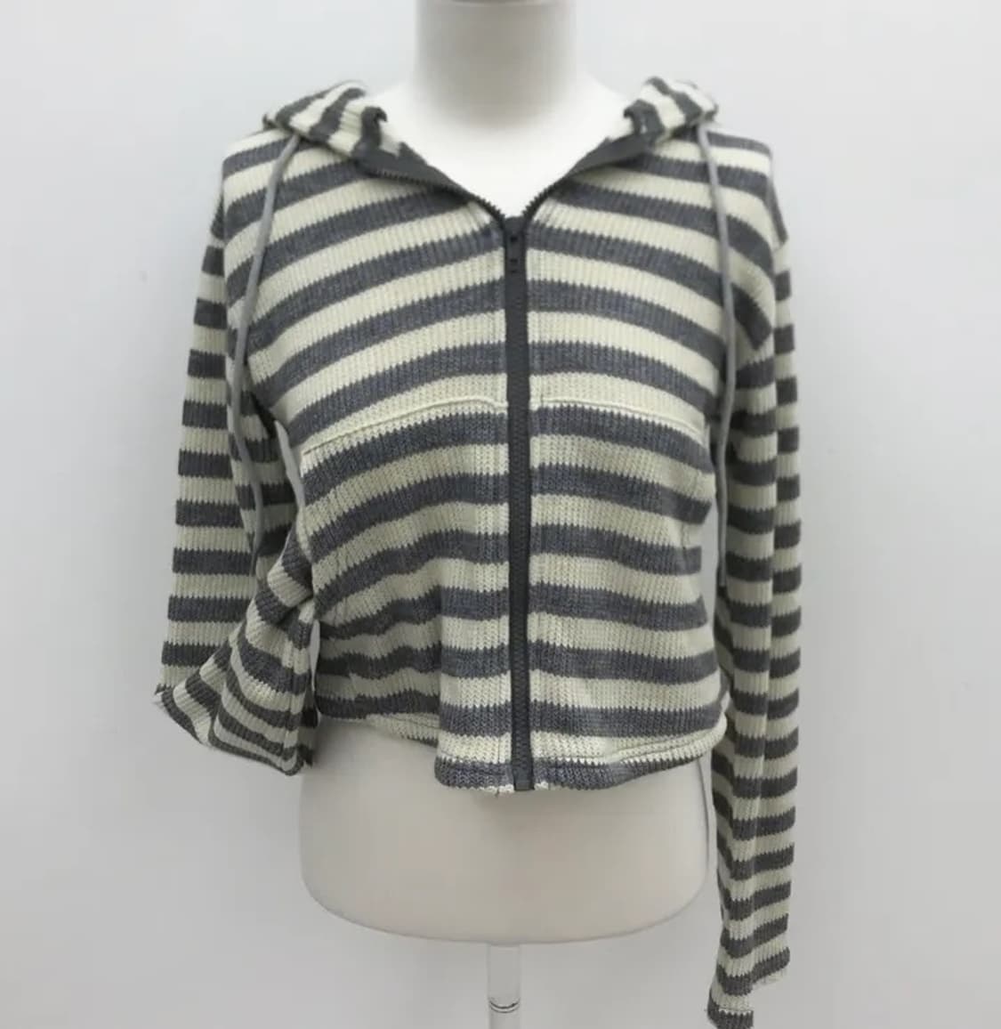 그레이 스트라이프 니트 후드집업 상품이미지3