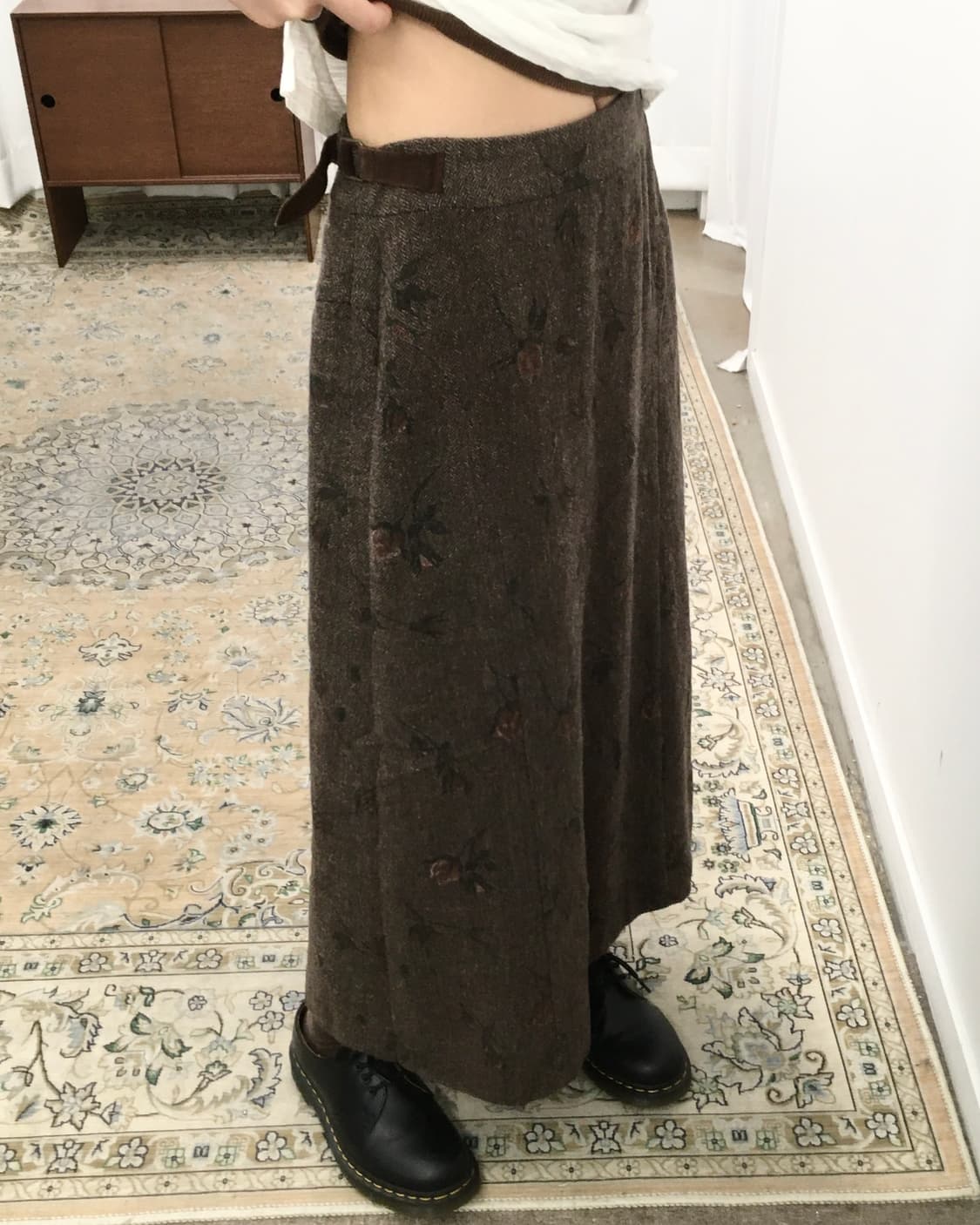 브라운 플라워 패턴 롱스커트 상품이미지3