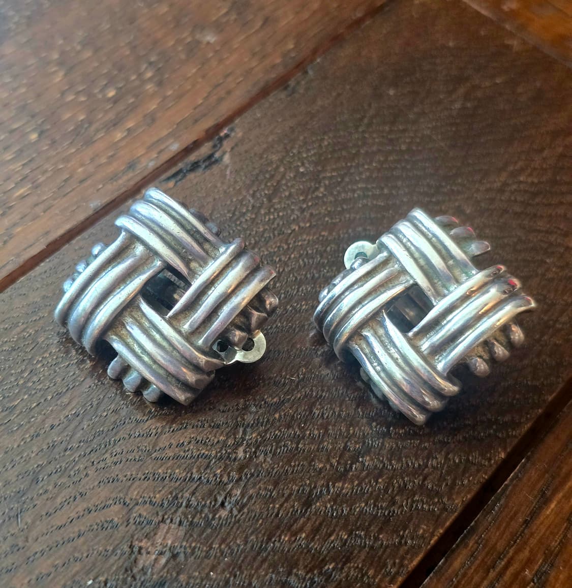 🇺🇸빈티지 체크 사각 925 은 클립온 귀걸이 상품이미지4