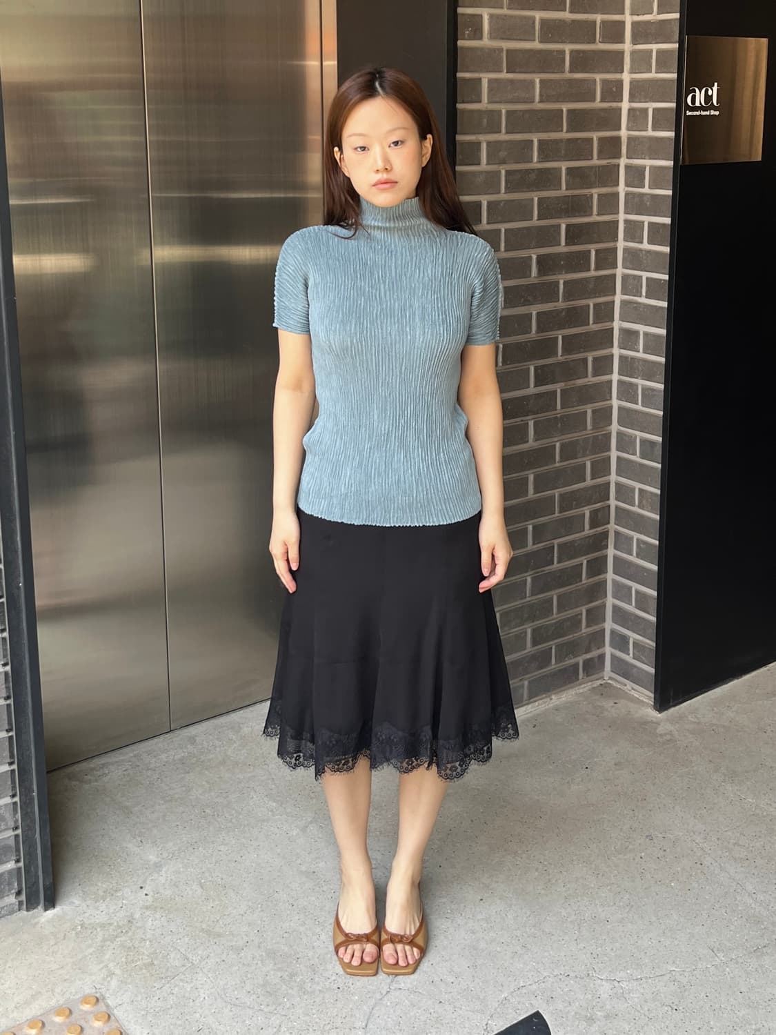 Hiroko bis 히로코비스 플리츠 탑 블루 상품이미지10