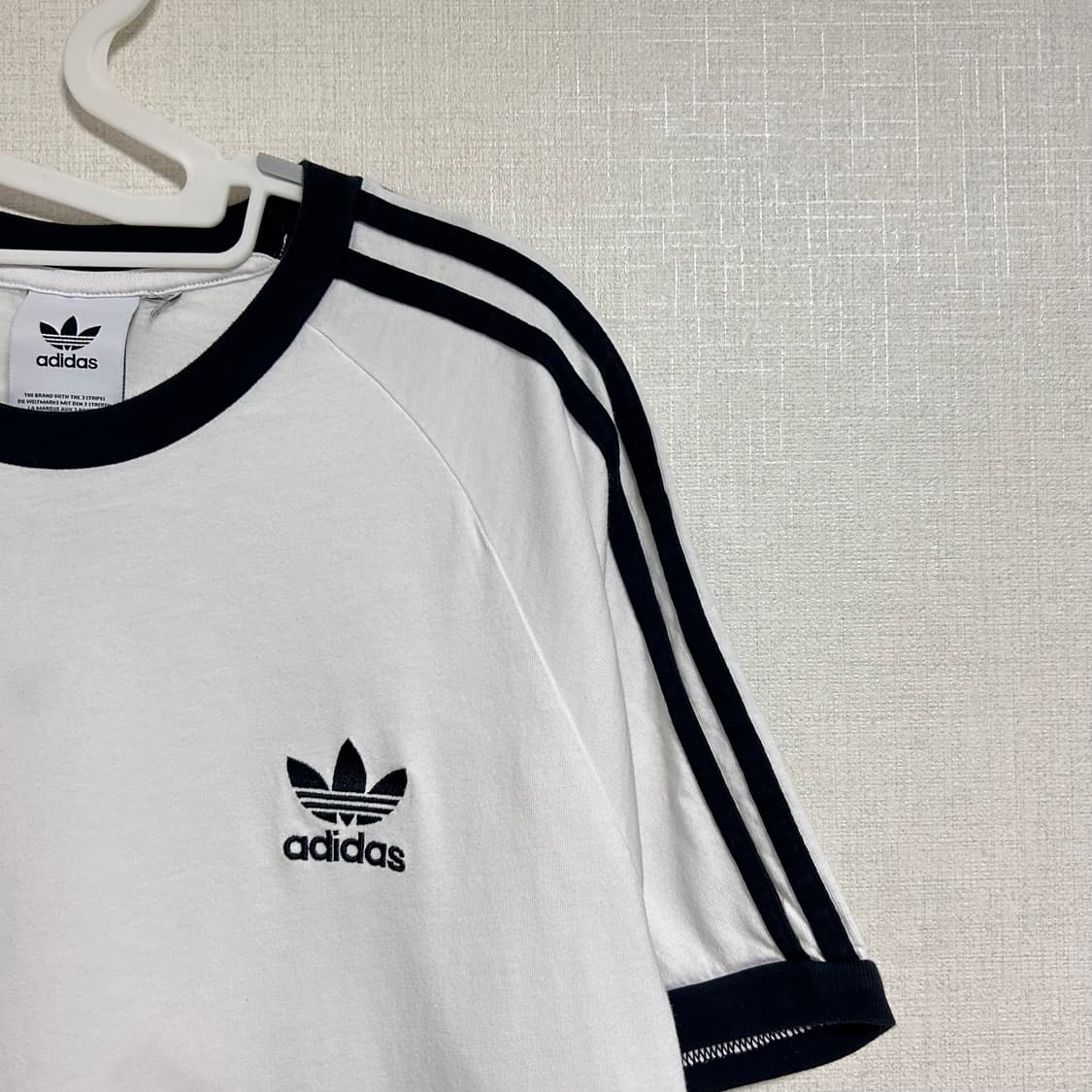 아디다스 화이트 블랙 링거 반팔 티셔츠 L 상품이미지4