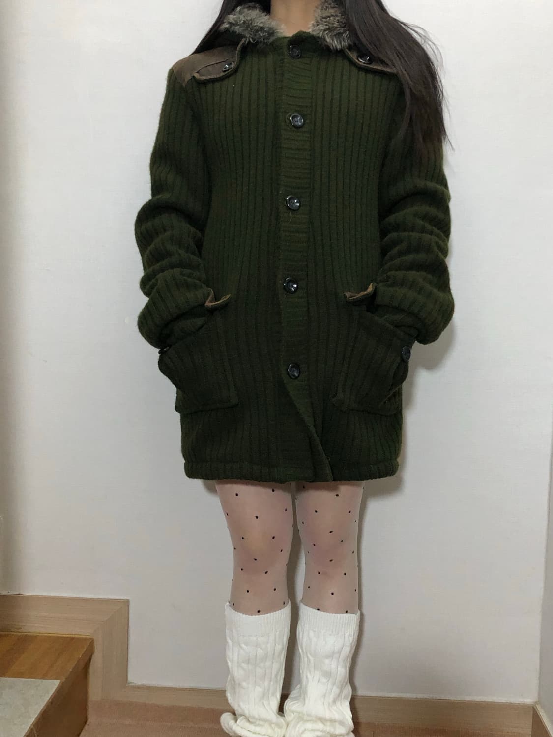 빈티지 카키 포켓 니트 원피스 상품이미지4