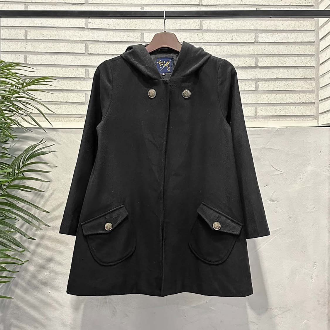 JPN VINTAGE 후드 케이프 코트 투포켓 원버튼 디테일 블랙 상품이미지2