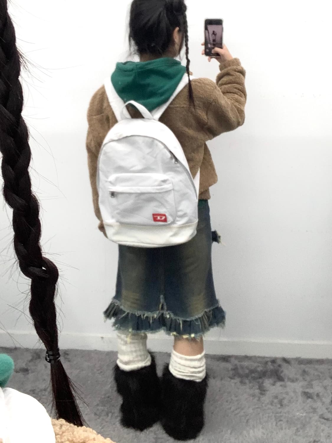 러플 디테일 워싱 미디 스커트 상품이미지5