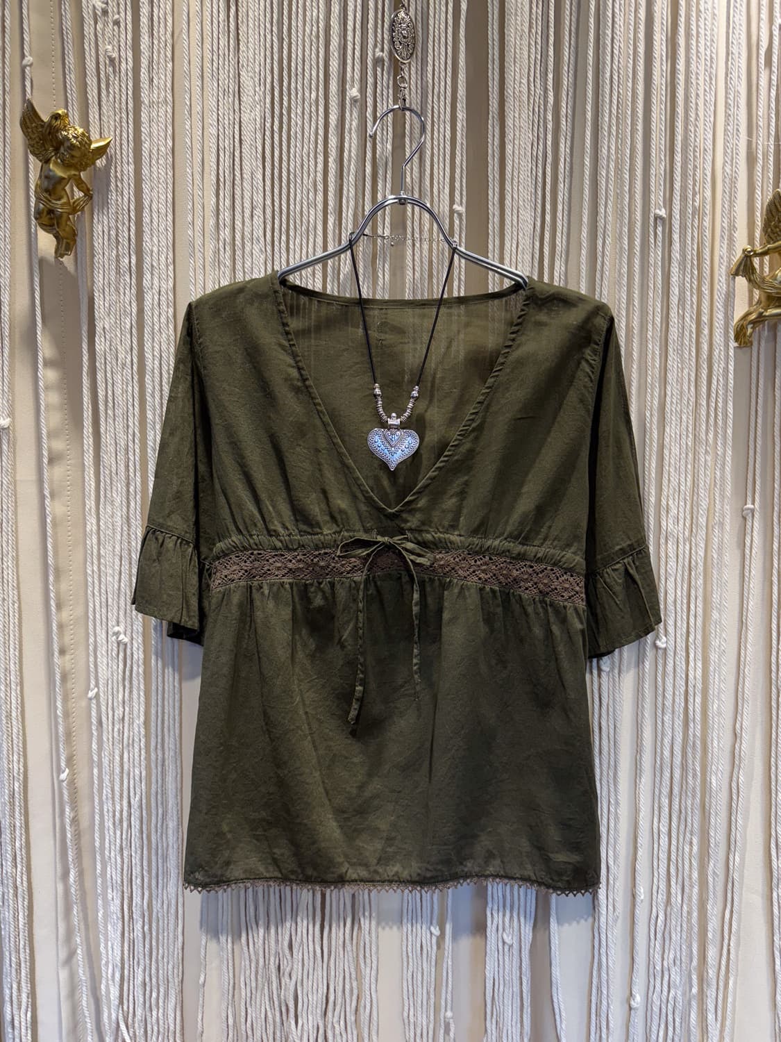 Khaki V-Neck Blouse 0063 상품이미지5