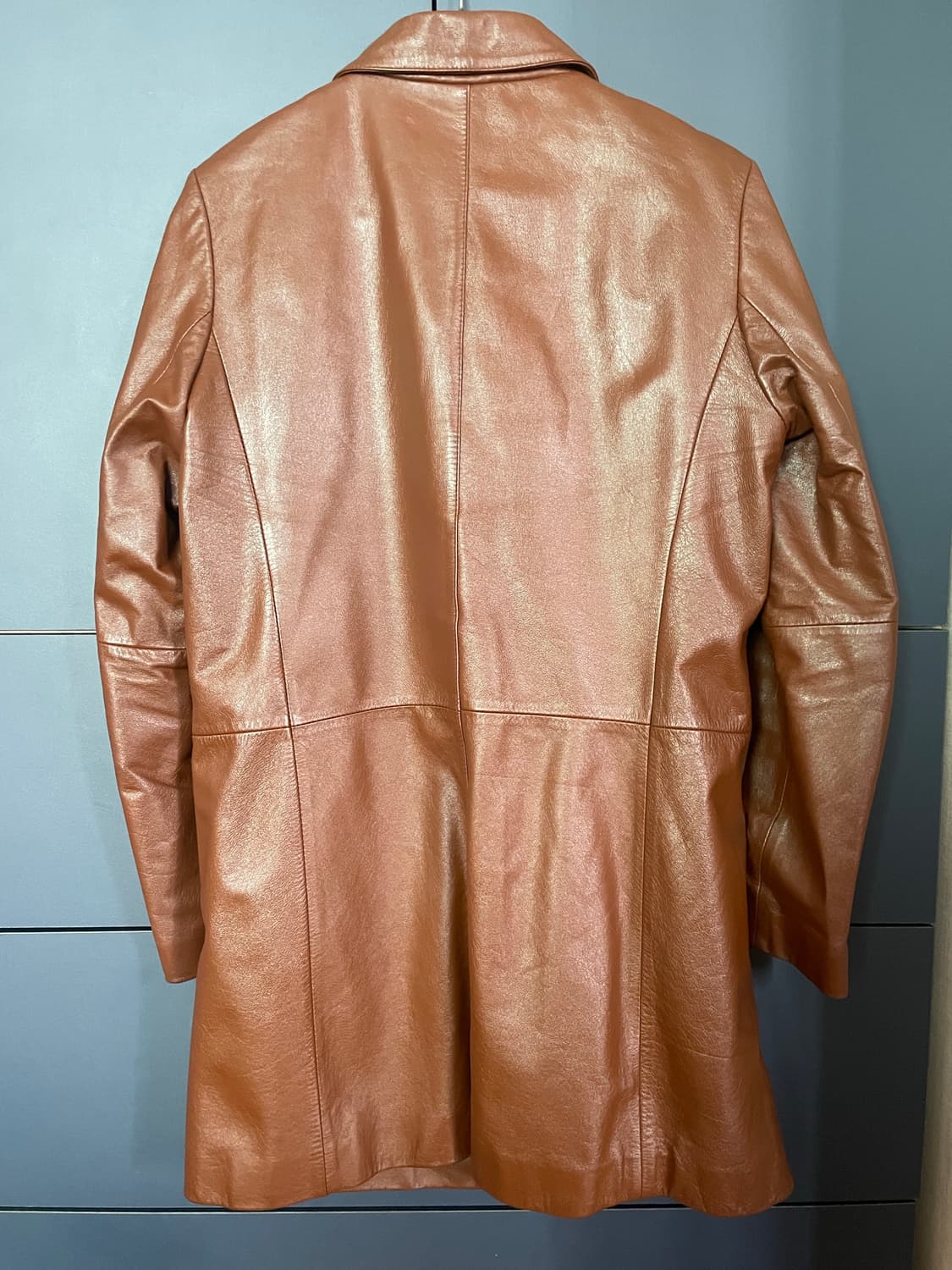 브라운 갸루 그런지 소가죽 롱 레더 코트 상품이미지5