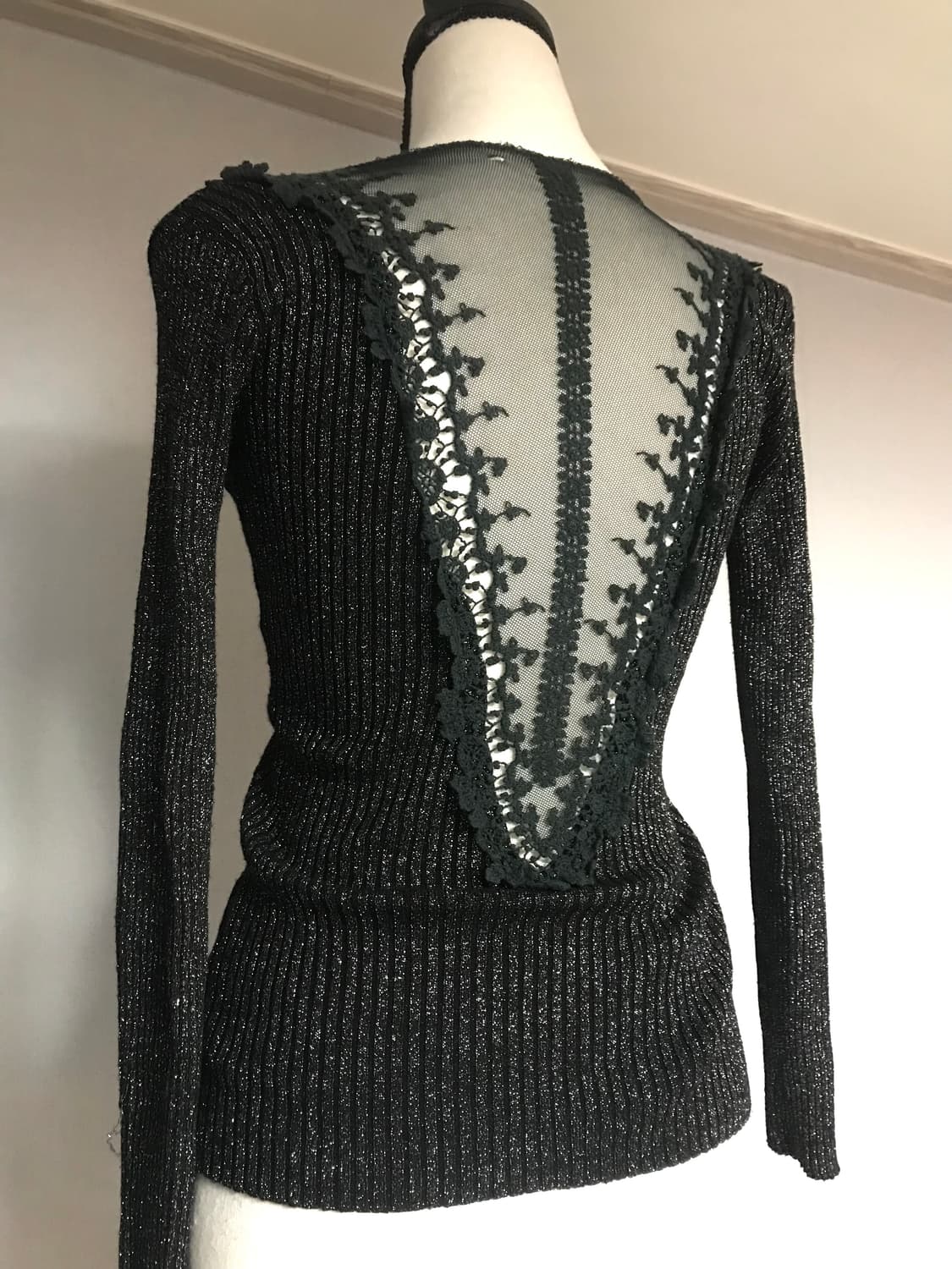 Glitter Ribbed Lace Back Zip-up Knit 상품이미지1