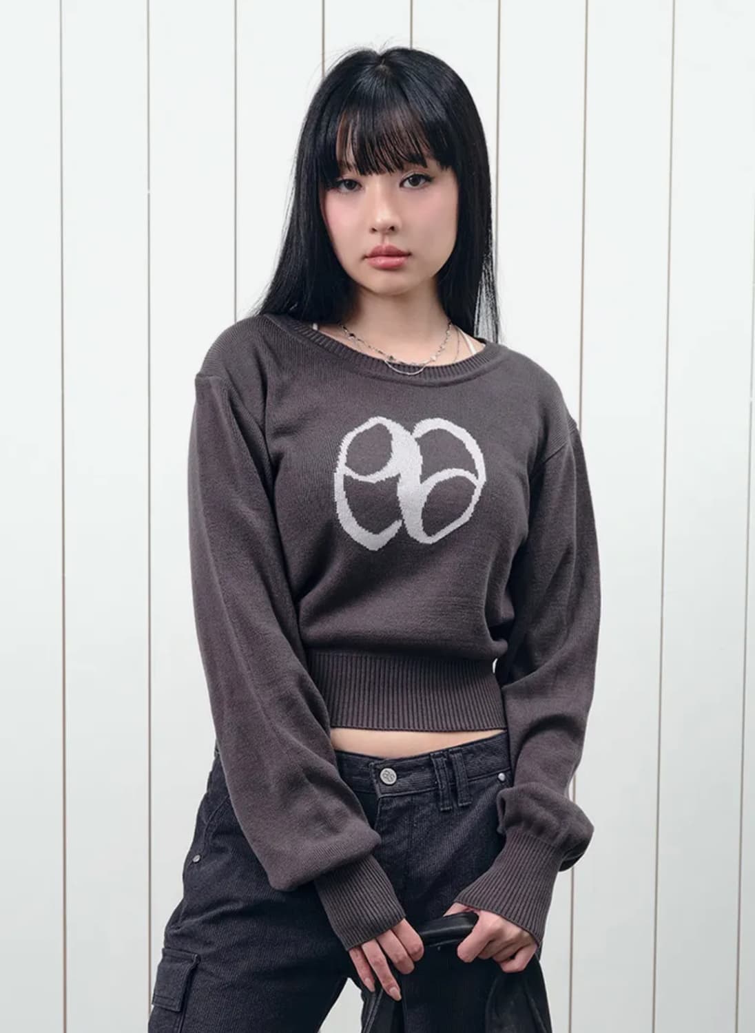 애즈온 니트 새상품 MOLLY CROP KNIT / 차콜 상품이미지1