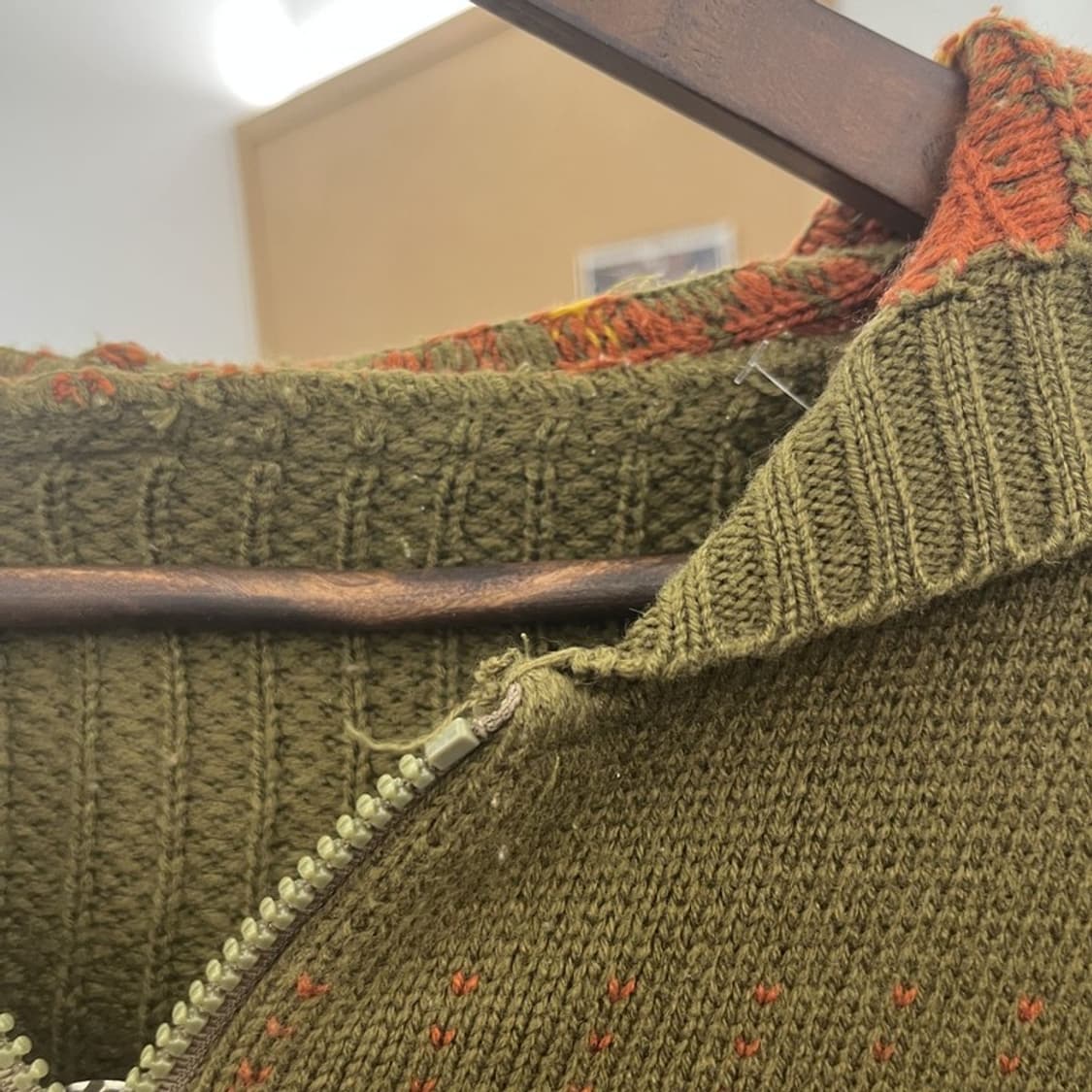 빈티지 컨트리 레트로 스트라이프 배색 니트 후드집업 95 C09782 상품이미지5