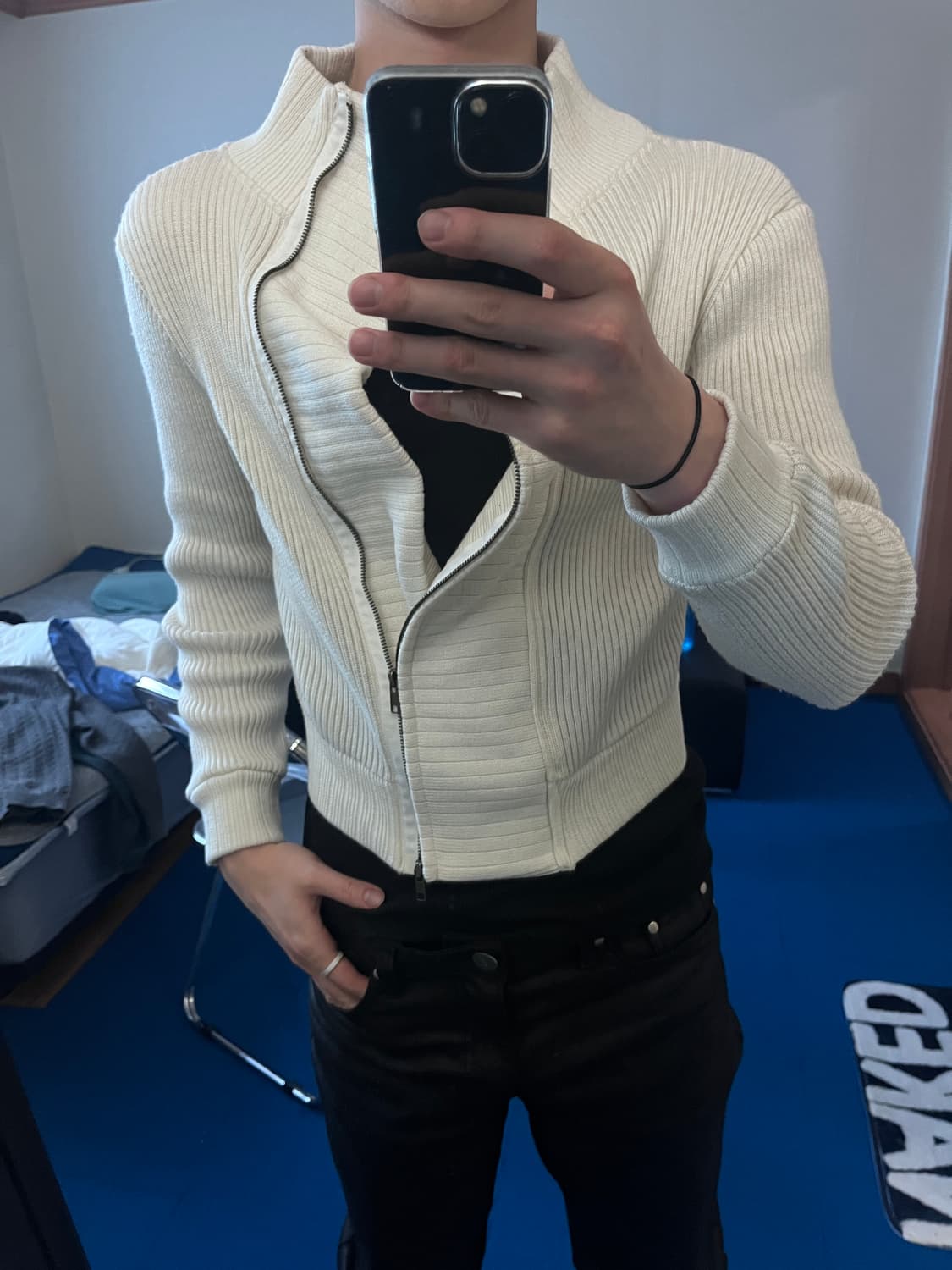 빈티지 비대칭 하이넥 자켓 상품이미지5