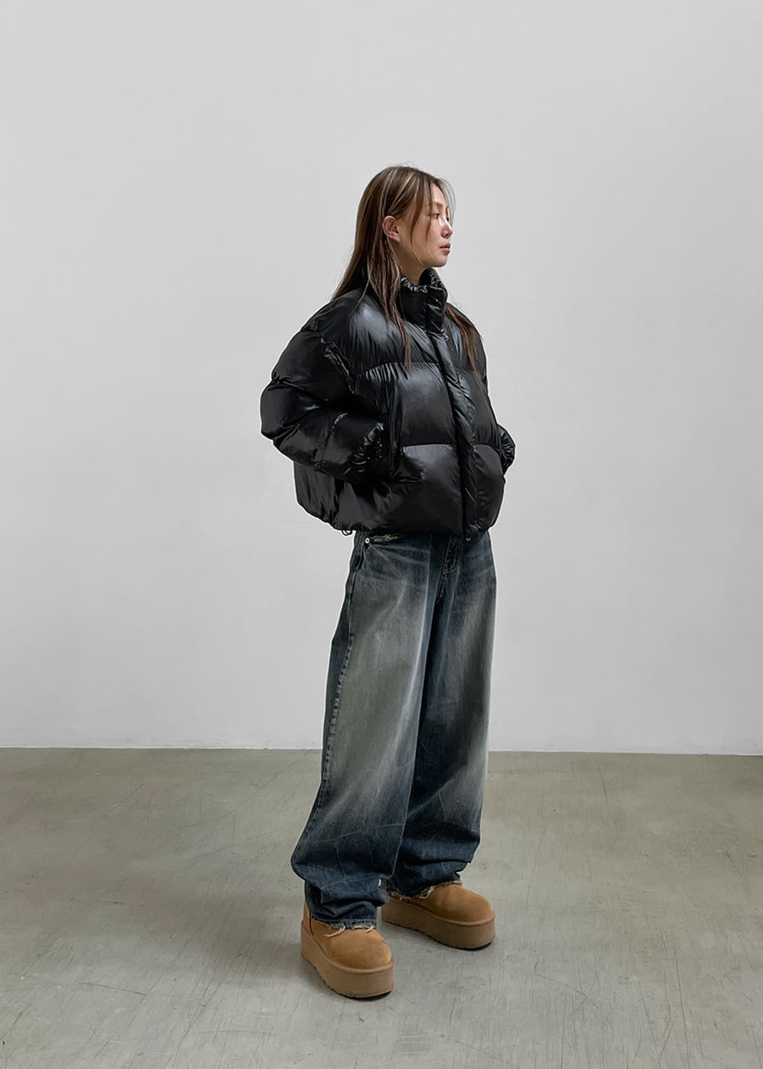 BLACKUP 블랙업 네프 샤이닝 크롭패딩 블랙 상품이미지4