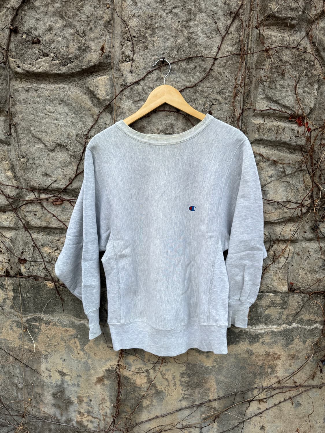 90s 챔피온 빈티지 리버스위브 자수로고 플레인 스웻 셔츠 맨투맨 회색 상품이미지1