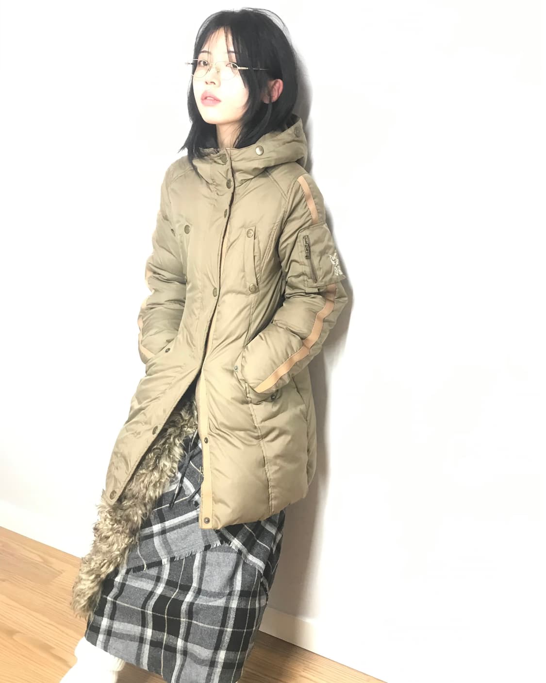 Khaki-beige military padded coat 상품이미지3