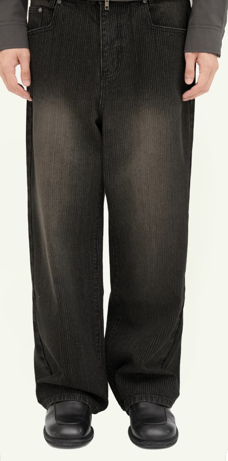 [XL][새상품] 인템포무드 슬라이서 슬럽 데님 팬츠 블랙 상품이미지2