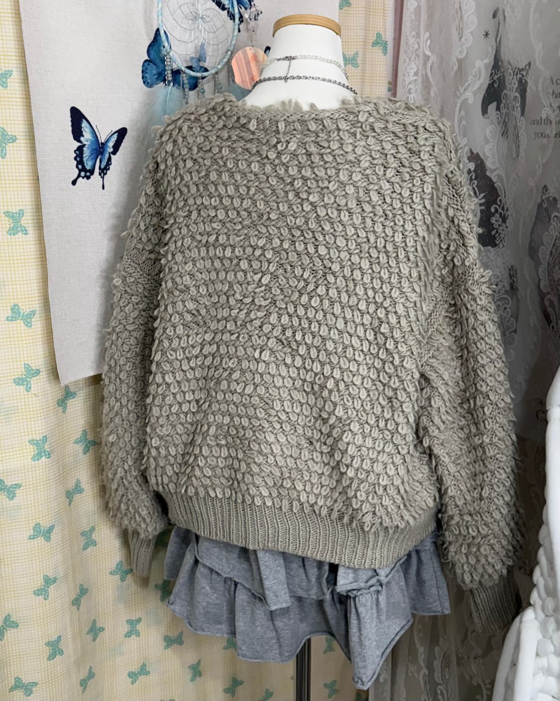 연카키 뽀글이 브이넥 오픈 가디건 상품이미지7