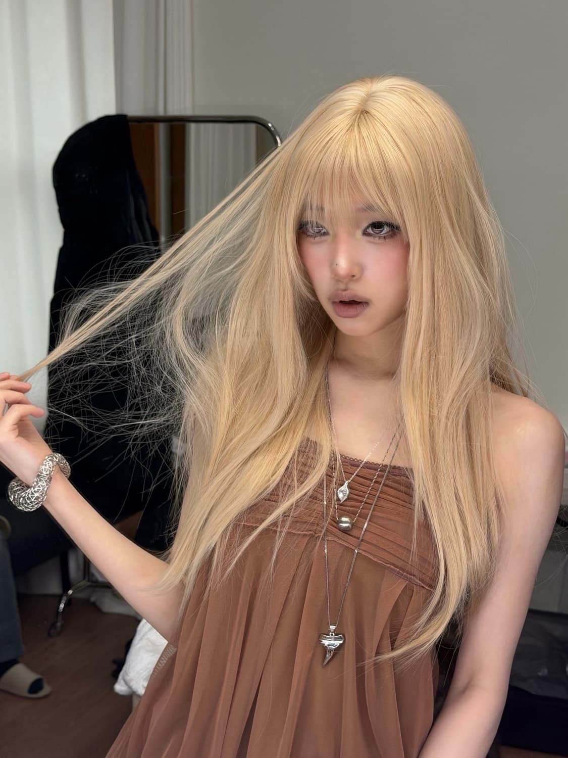 LOSESLEEPOVER 메쉬 플러프 미니 탑 모카 상품이미지1