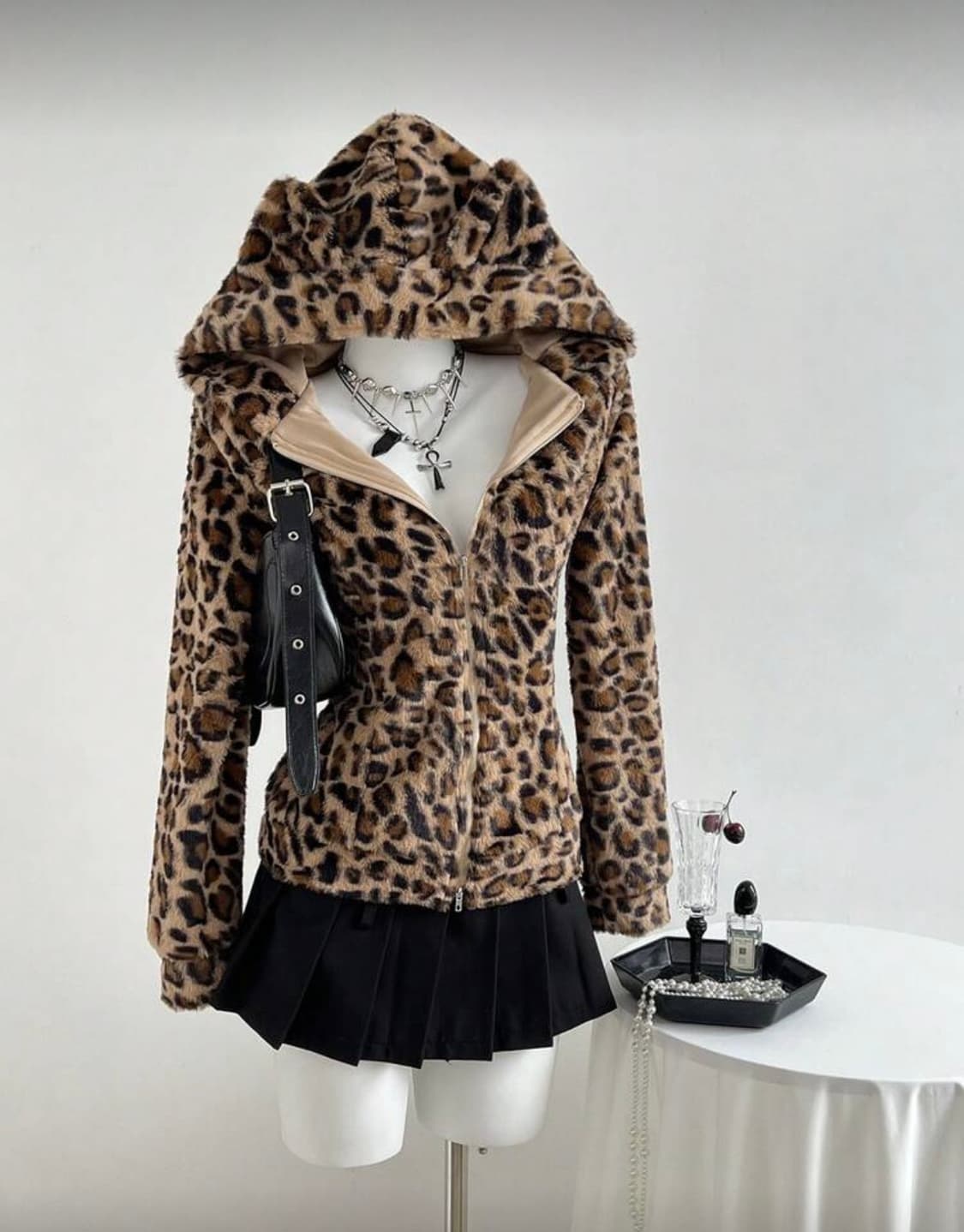 새상품) 레오파드 갸루 딱붙 후드집업 상품이미지3