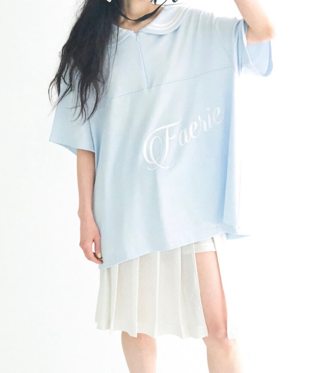 샵페어리 세일러 메쉬 탑 sailor collar mesh blue 상품이미지1