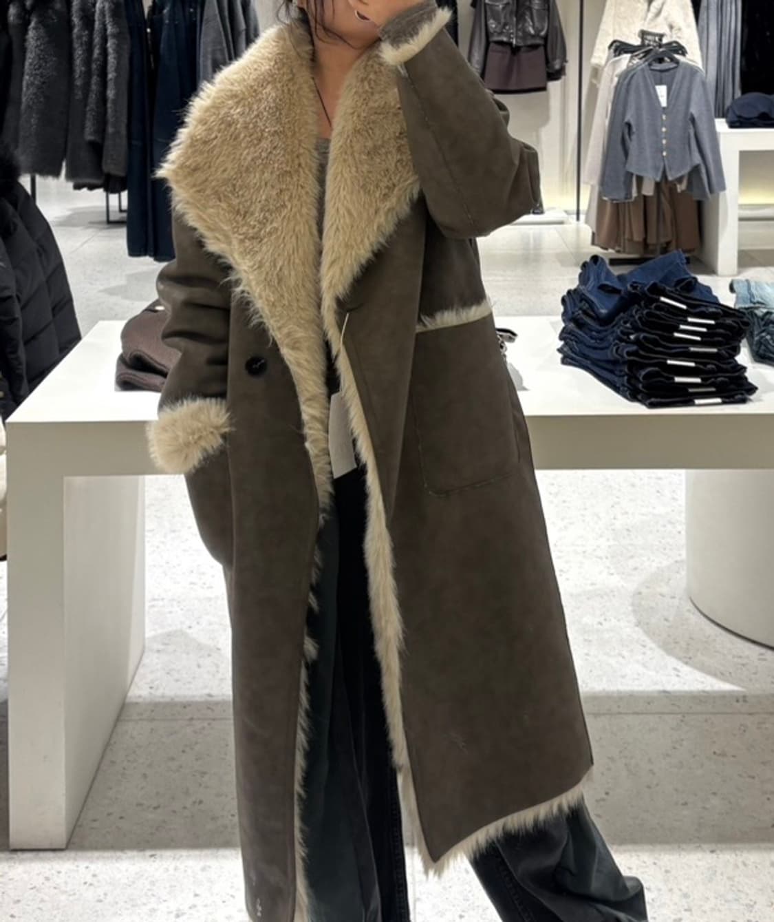 ZARA 자라 페이크 퍼 더블 페이스드 리버시블 양면 롱 코트 상품이미지6