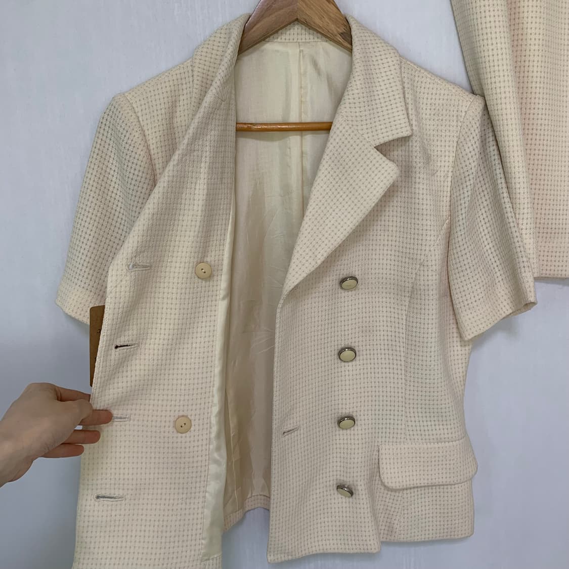 꾸레쥬 빈티지 트위드 셋업 더블브레스티드 반팔자켓 미디스커트 아이보리 상품이미지2